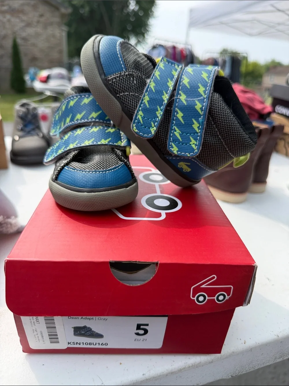 See Kai Run SMO compatible Kids Lightning Velcro Sneakers - Gray & Blue